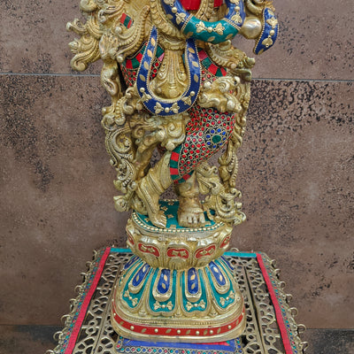 Divine Brass Krishna Statue with Stone Work 29 Inches