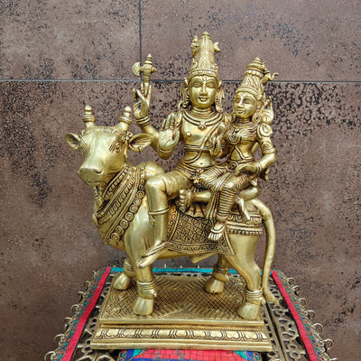 Brass Superfine Lord Shiva Parvati Idol Seated On Nandi 16 Inch