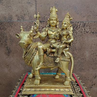 Brass Superfine Lord Shiva Parvati Idol Seated On Nandi 16 Inch