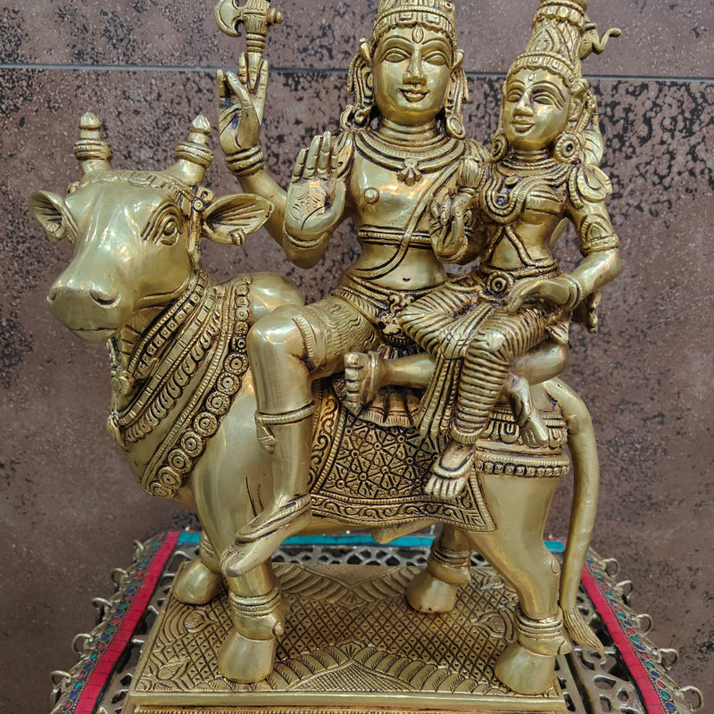 Brass Superfine Lord Shiva Parvati Idol Seated On Nandi 16 Inch