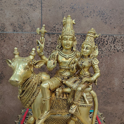 Brass Superfine Lord Shiva Parvati Idol Seated On Nandi 16 Inch