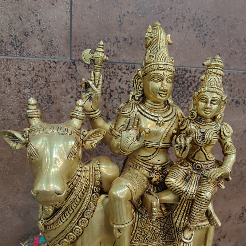 Brass Superfine Lord Shiva Parvati Idol Seated On Nandi 16 Inch