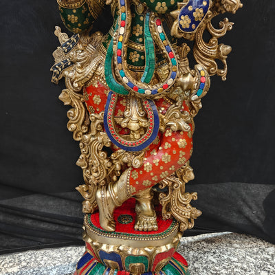 Divine Big Brass Krishna Statue with Stone Work 47 Inch