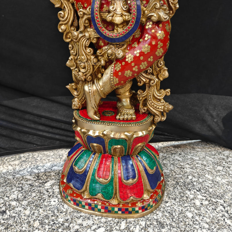 Divine Big Brass Krishna Statue with Stone Work 47 Inch