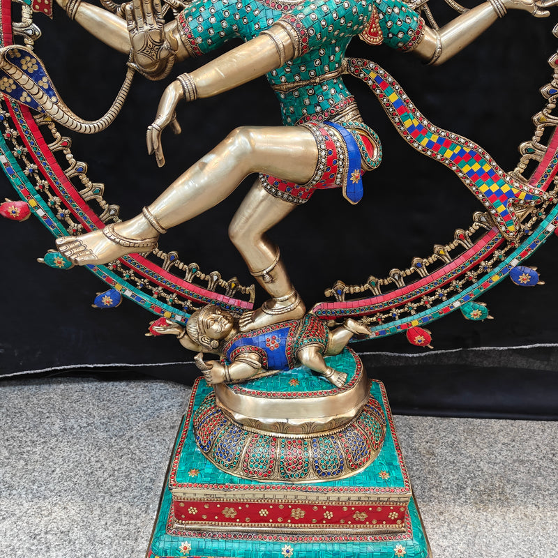 Brass Large Nataraja Statue With Stone Work Showpiece For Home Decor 4 Feet