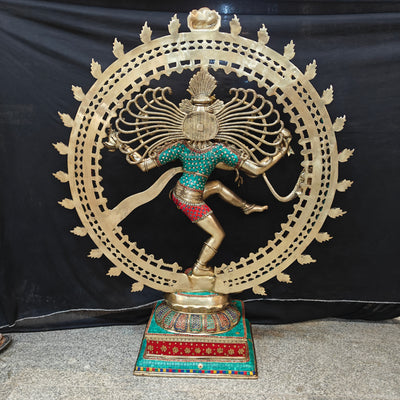 Brass Large Nataraja Statue With Stone Work Showpiece For Home Decor 4 Feet