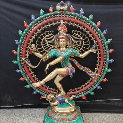 Brass Large Nataraja Statue With Stone Work Showpiece For Home Decor 4 Feet