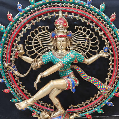 Brass Large Nataraja Statue With Stone Work Showpiece For Home Decor 4 Feet