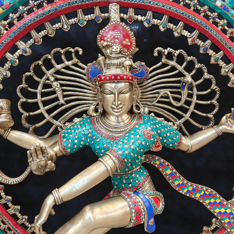 Brass Large Nataraja Statue With Stone Work Showpiece For Home Decor 4 Feet