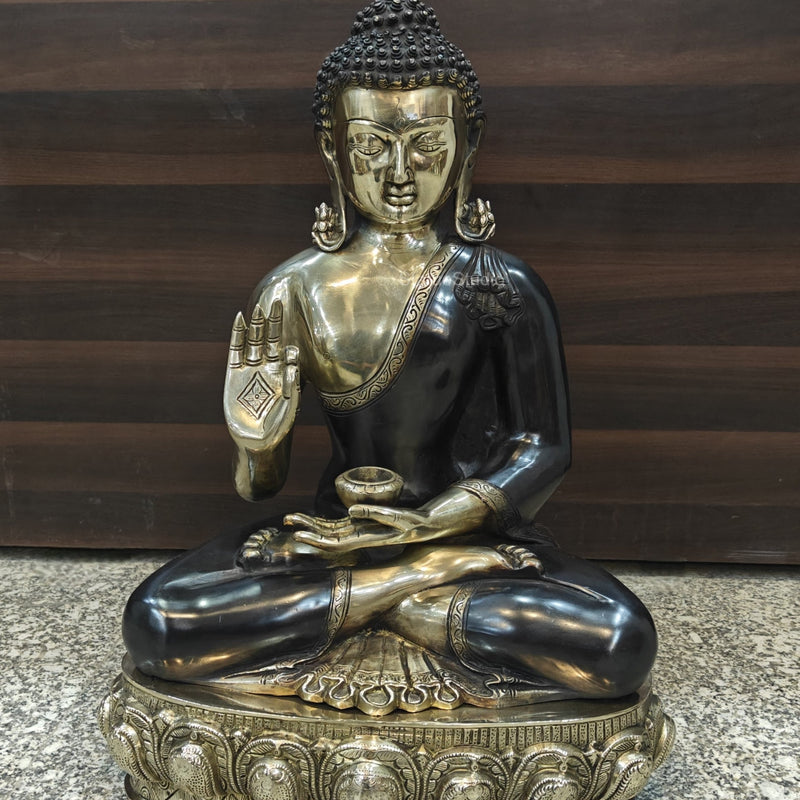 Brass Blessing Buddha Statue Antique Finish 2 Feet