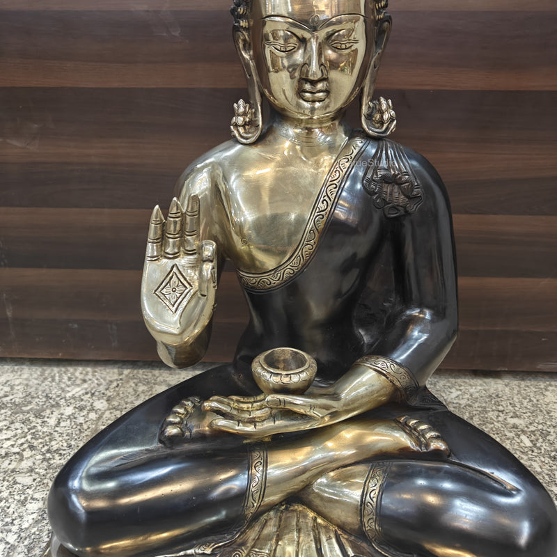 Brass Blessing Buddha Statue Antique Finish 2 Feet