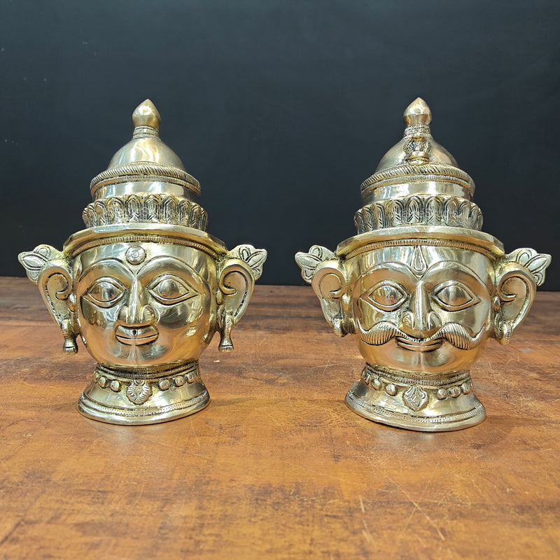 Brass Shiva Parvati Head Pair Statue 8.5 Inch