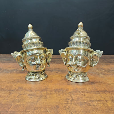 Brass Shiva Parvati Head Pair Statue 8.5 Inch