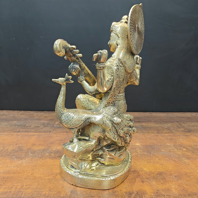 Brass Goddess Saraswati Statue Playing Veena 15 Inches