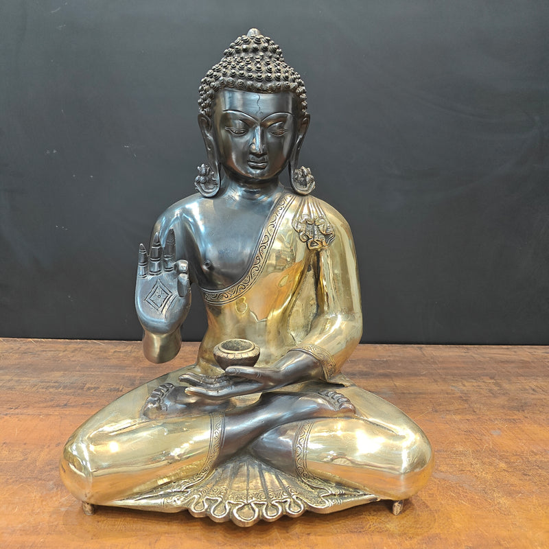 Brass Blessing Buddha Statue Black Gold Finish 1.5 Feet