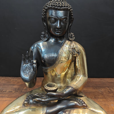 Brass Blessing Buddha Statue Black Gold Finish 1.5 Feet