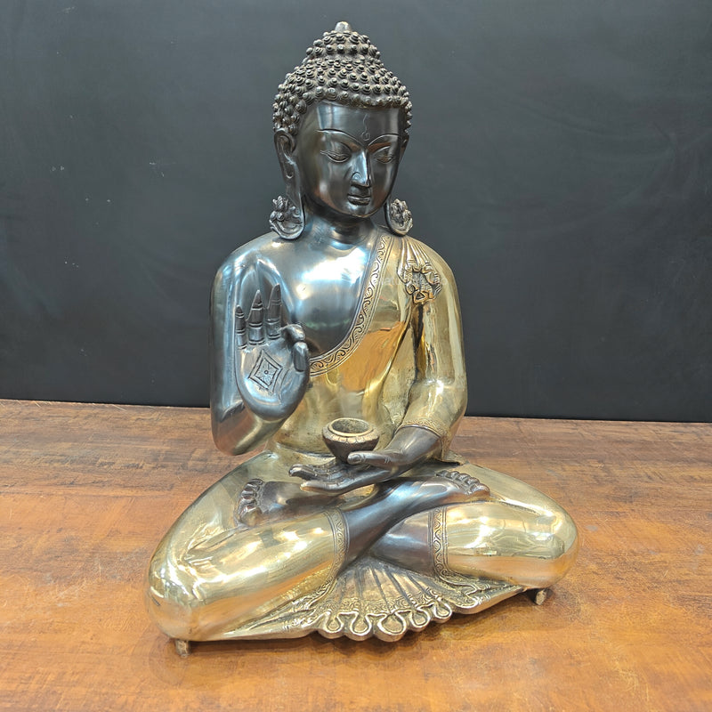 Brass Blessing Buddha Statue Black Gold Finish 1.5 Feet