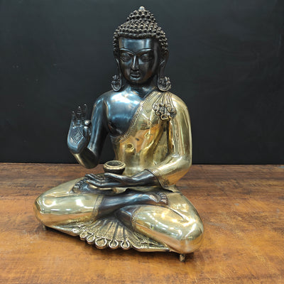 Brass Blessing Buddha Statue Black Gold Finish 1.5 Feet