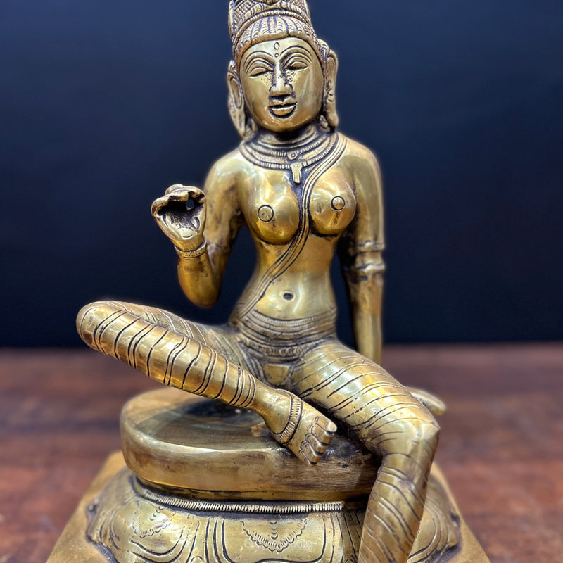 Brass Seated Parvati Uma Devi Idol 14 Inches