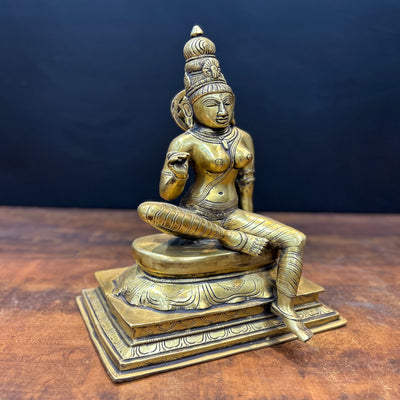 Brass Seated Parvati Uma Devi Idol 14 Inches