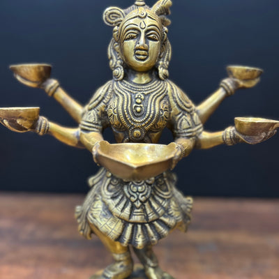 Brass Dancing Deep Lakshmi Statue For Pooja Room Home Decor 13 Inch