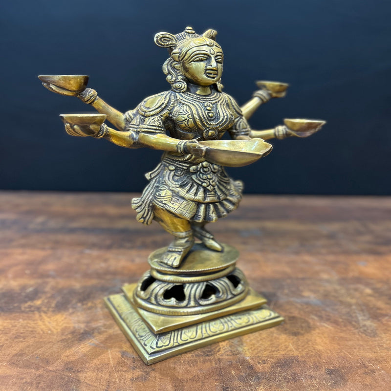 Brass Dancing Deep Lakshmi Statue For Pooja Room Home Decor 13 Inch