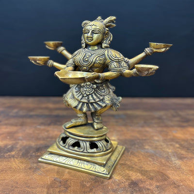 Brass Dancing Deep Lakshmi Statue For Pooja Room Home Decor 13 Inch