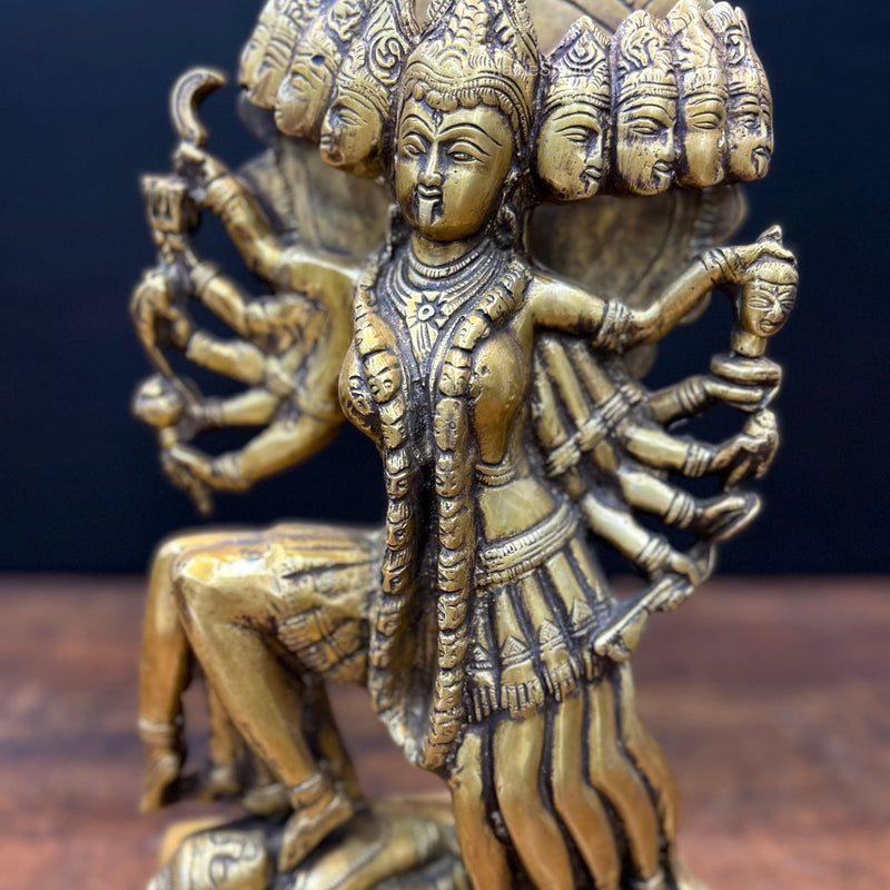 Brass 10 Face Kali Mata Statue For Home Temple Decor 15 Inch