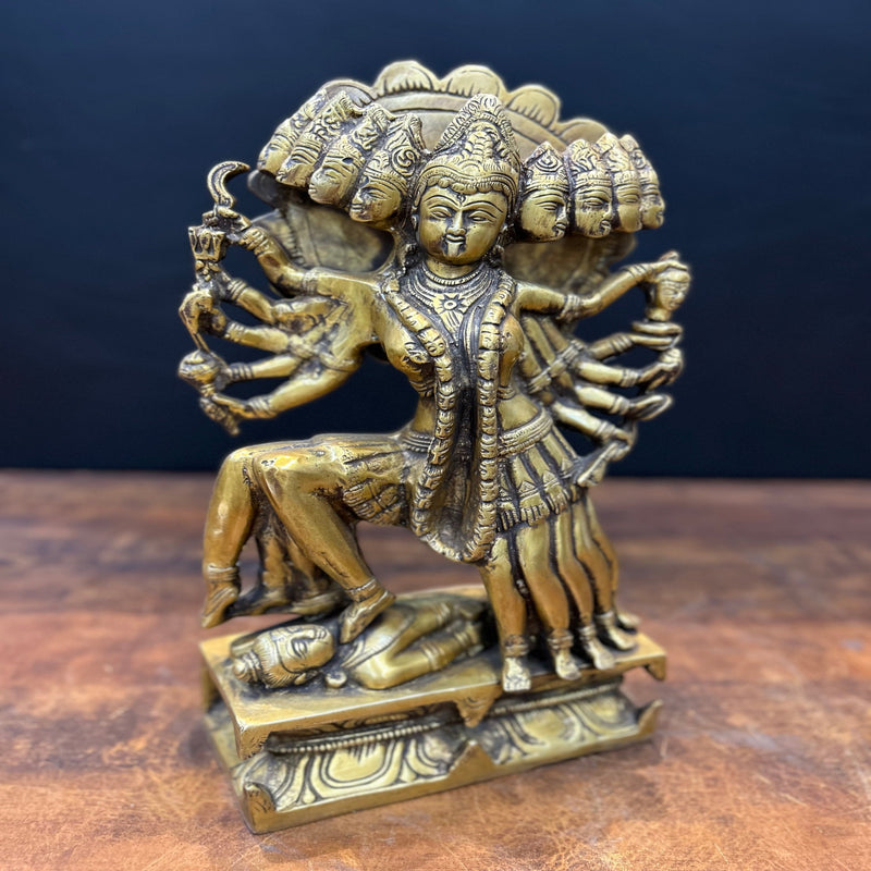 Brass 10 Face Kali Mata Statue For Home Temple Decor 15 Inch