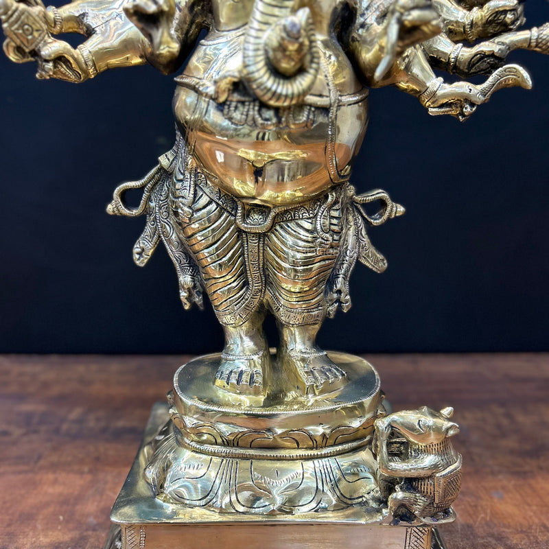 Brass Standing Ganesha Idol With 16 Arms 2 Feet