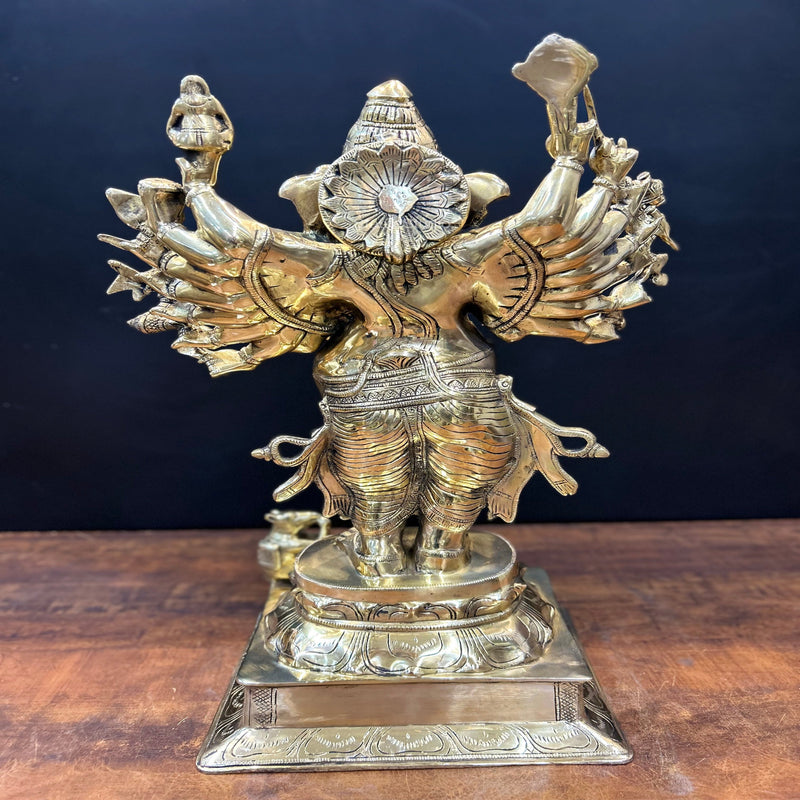 Brass Standing Ganesha Idol With 16 Arms 2 Feet