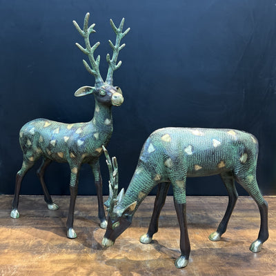 Brass Deer Pair Decorative Showpiece Antique Finish 27 Inch