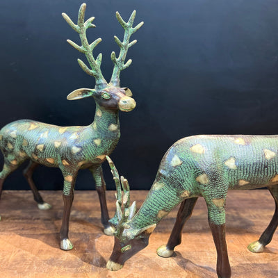 Brass Deer Pair Decorative Showpiece Antique Finish 27 Inch