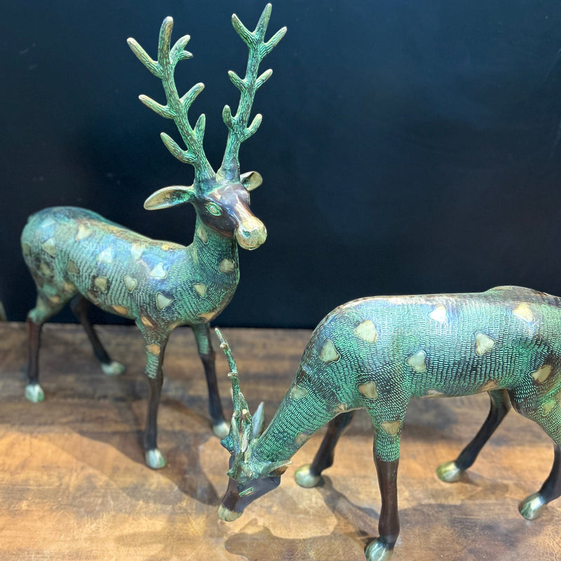 Brass Deer Pair Decorative Showpiece Antique Finish 27 Inch