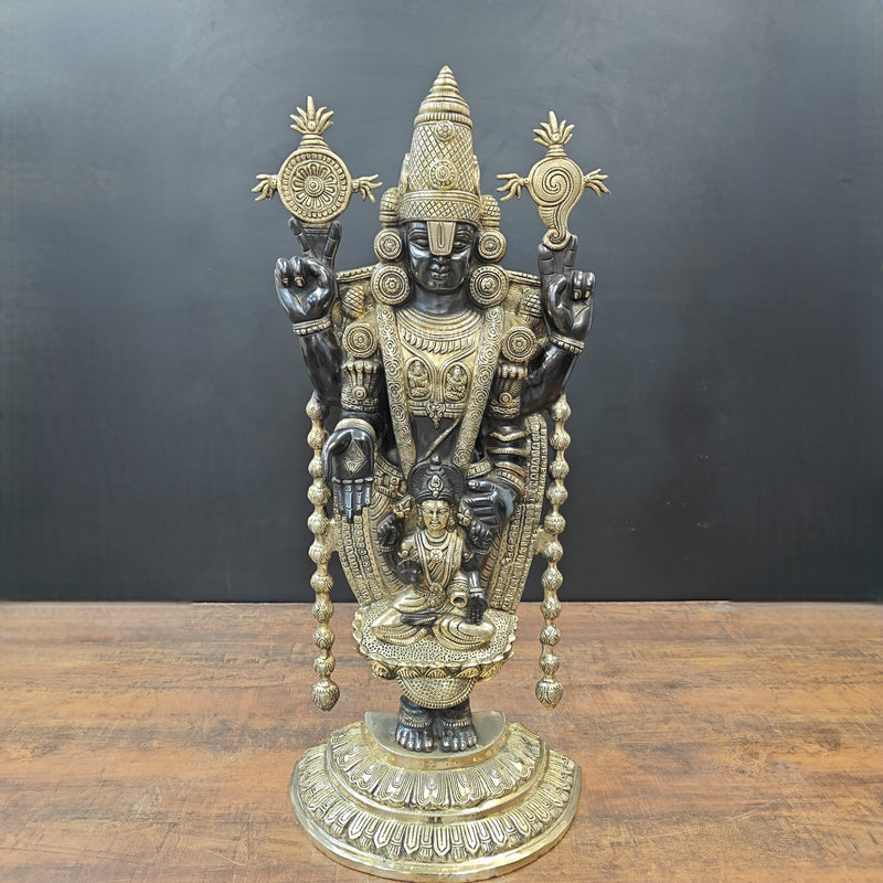 Brass Lord Tirupati Balaji Statue with Goddess Padmavathi Engraved 3 Feet