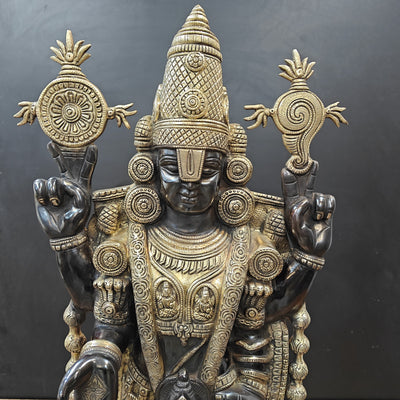 Brass Lord Tirupati Balaji Statue with Goddess Padmavathi Engraved 3 Feet