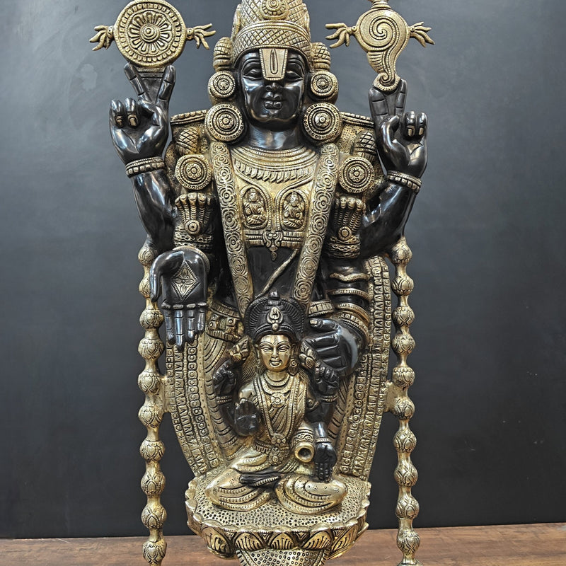 Brass Lord Tirupati Balaji Statue with Goddess Padmavathi Engraved 3 Feet