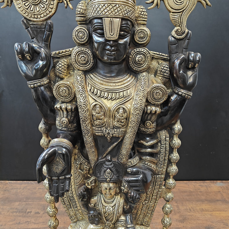 Brass Lord Tirupati Balaji Statue with Goddess Padmavathi Engraved 3 Feet