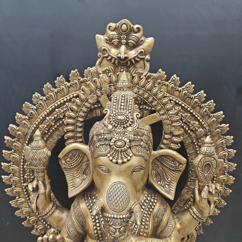 Elegant Brass Large Ganesha Statue With Prabhavali 50 Inches