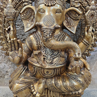 Elegant Brass Large Ganesha Statue With Prabhavali 50 Inches