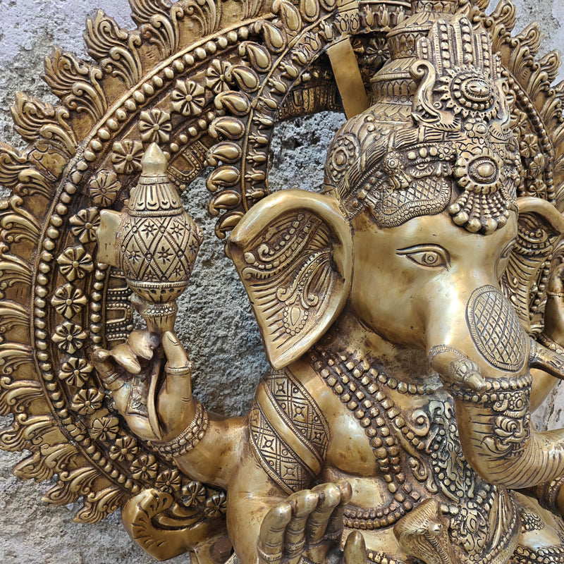 Elegant Brass Large Ganesha Statue With Prabhavali 50 Inches