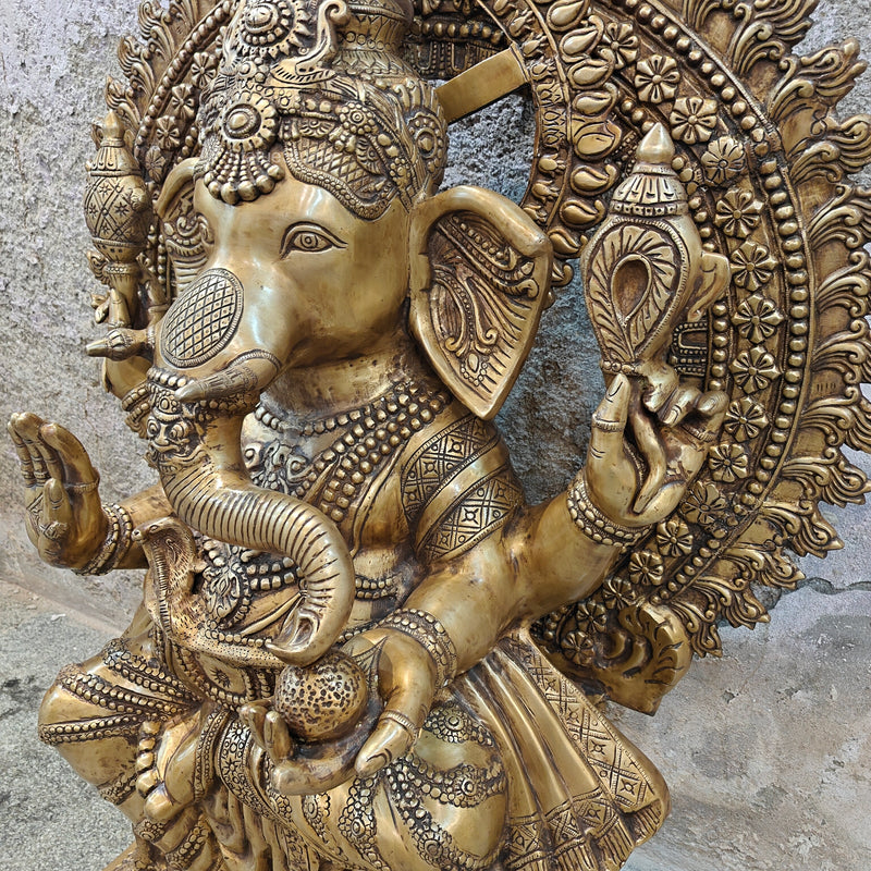 Elegant Brass Large Ganesha Statue With Prabhavali 50 Inches