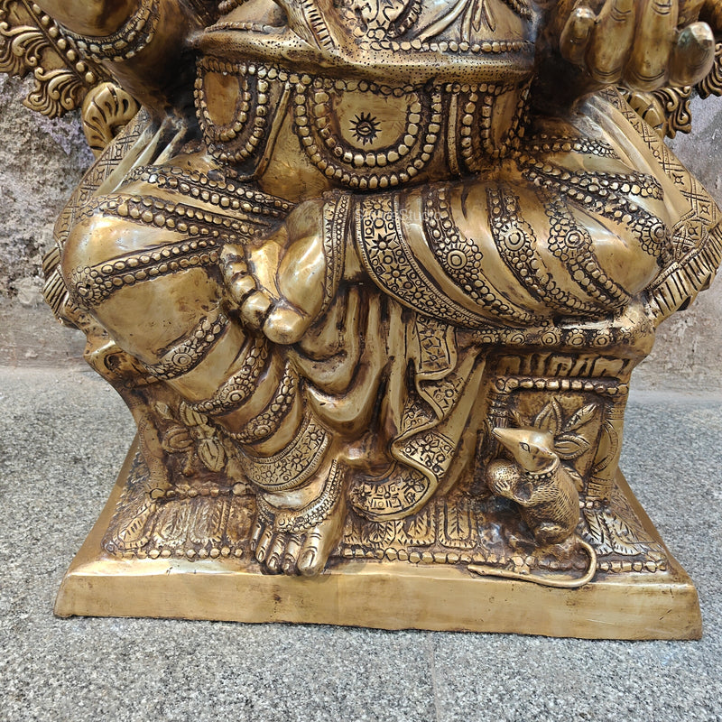 Elegant Brass Large Ganesha Statue With Prabhavali 50 Inches