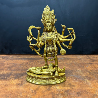 Brass Goddess Kali Mata Idol Dashbhuja 11.5 Inch