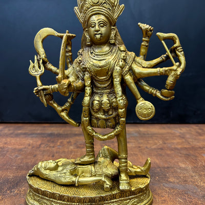 Brass Goddess Kali Mata Idol Dashbhuja 11.5 Inch