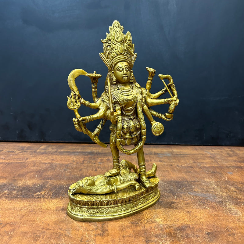 Brass Goddess Kali Mata Idol Dashbhuja 11.5 Inch