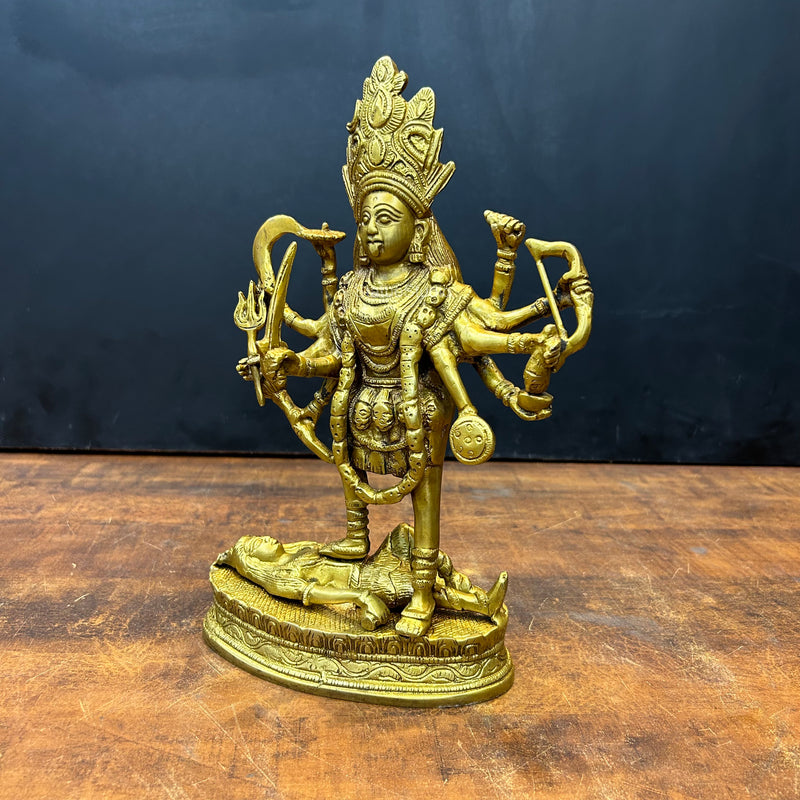 Brass Goddess Kali Mata Idol Dashbhuja 11.5 Inch