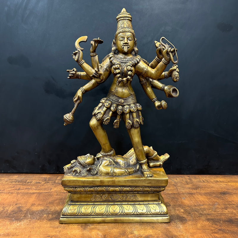 Brass Goddess Kali Mata Statue 10 Arms 24 Inches