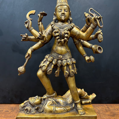 Brass Goddess Kali Mata Statue 10 Arms 24 Inches