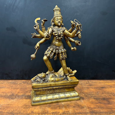 Brass Goddess Kali Mata Statue 10 Arms 24 Inches